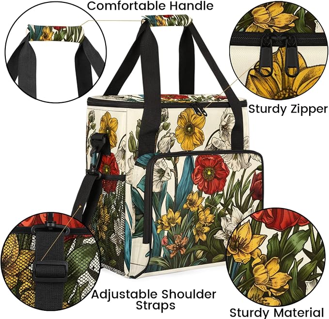 Spring Watercolor Red Beige Poppy Coffee Maker Carring Bag, Large Insulated - Image 6