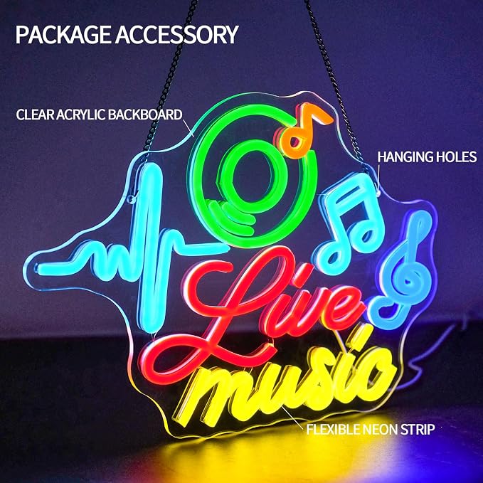 Live Music Neon Sign Dimmable Musical Note Neon Light Sign - Image 3