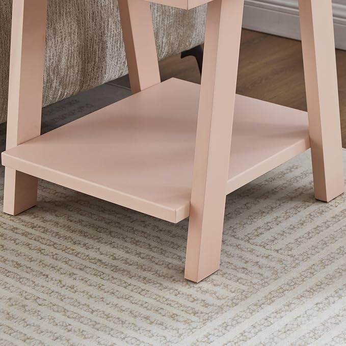 Pink Wood Side Table with Storage Shelf, 23.5 Inch Contemporary Accent Table - Image 4
