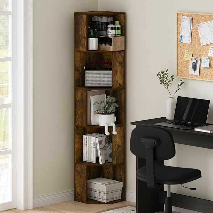 Furinno ECON Corner Shelf, 5-Tier Corner Book Shelf, Standing Storage Shelves by Furinno-FitsYourSpaceFitsYourBudget