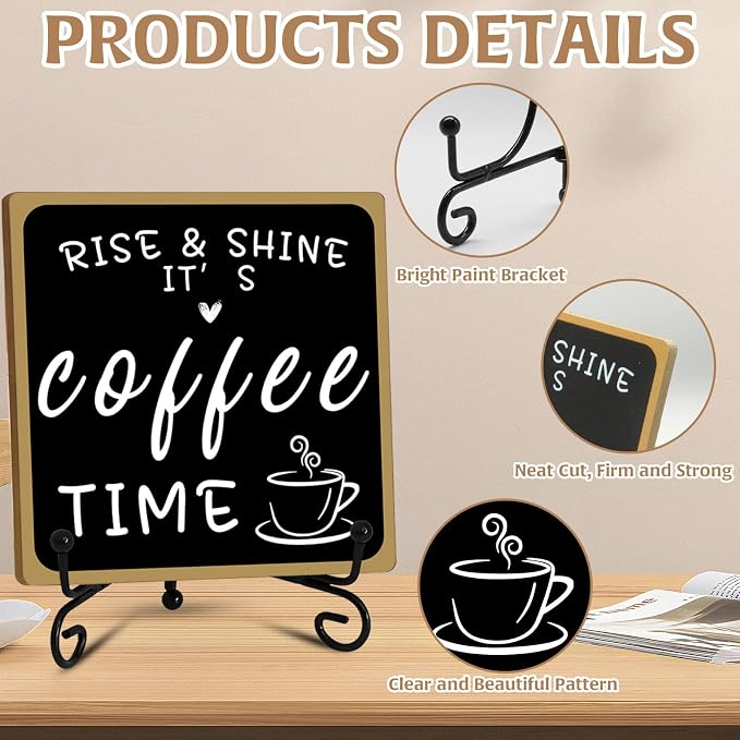 Wooden Coffee Bar Sign Coffee Bar Decor, Coffee Bar Decorations Black and White - Image 2
