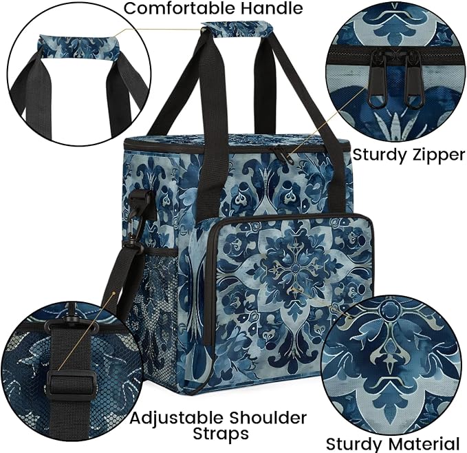 Abstract Vintage Floral Coffee Maker Carring Bag, Large Insulated Storage - Image 6