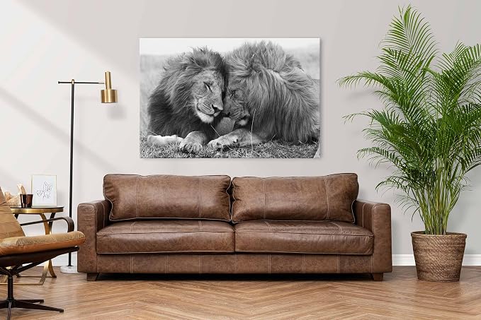 Lion and Lioness Wall Art Black and White Animal Canvas Prints Picture - Image 2