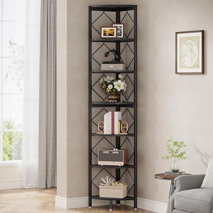 Tribesigns 7-Tier Corner Shelf, 78.7” Extra Tall Corner Bookcase, Industrial - Image 3