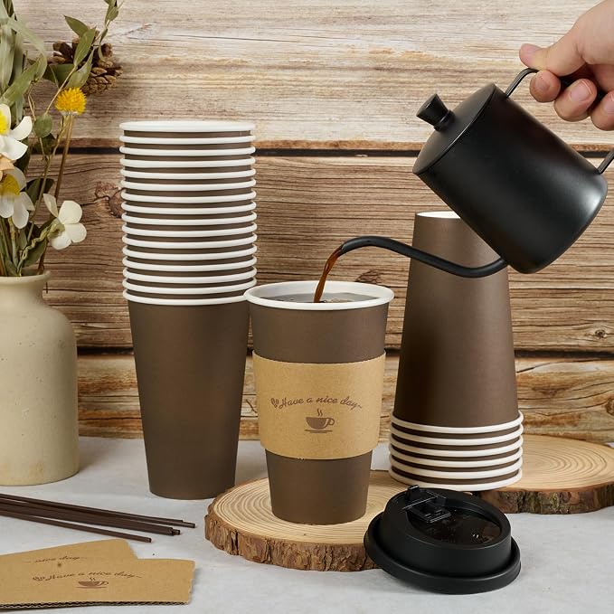 LITOPAK 100 Pack 16 oz Paper Coffee Cups, Drinking Cups - Image 3