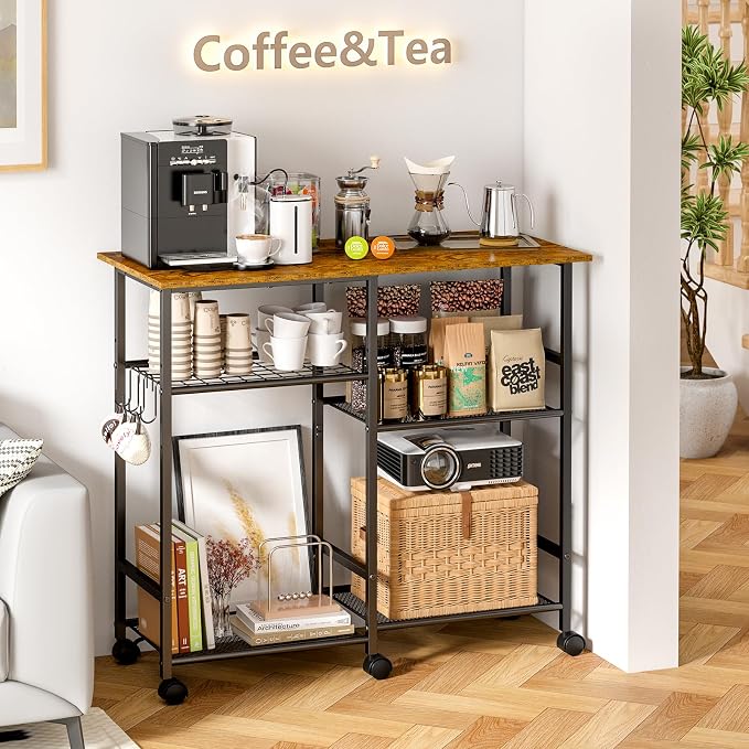 ThreeHio Rolling Kitchen Microwave Cart, 3-Tier Microwave Stand - Image 6