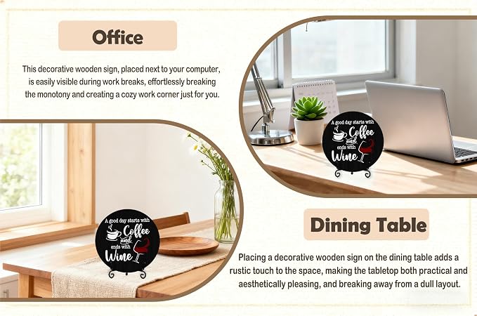 Coffee And Wine Desk Decor Sign, Rustic Funny Wooden Box Plaque, A Good Day - Image 5