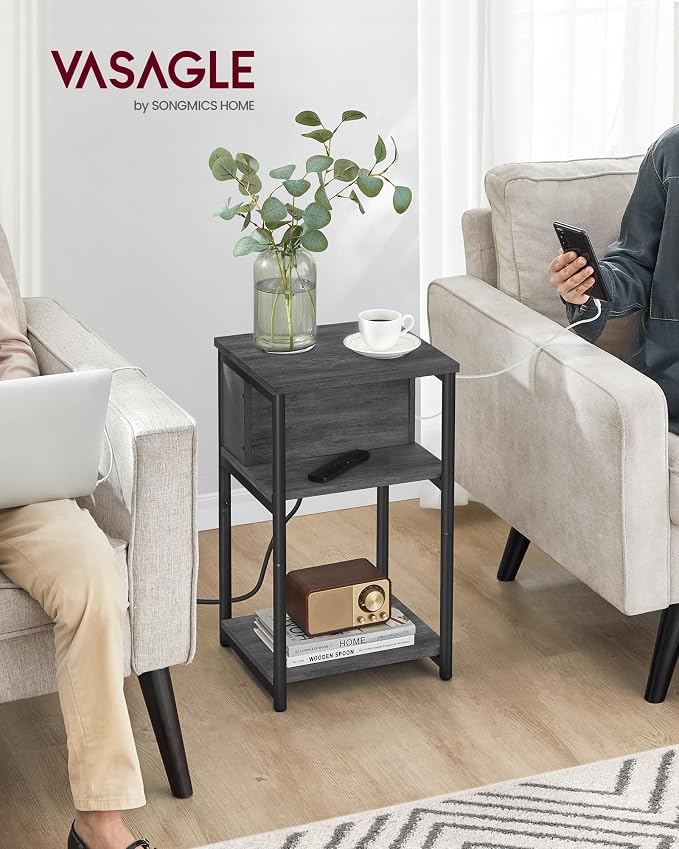 VASAGLE Side Table with Charging Station, 3-Tier End Table with USB Ports and - Image 2