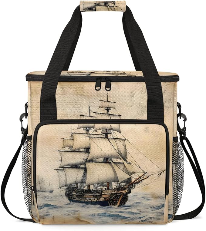Nautical Ocean Pirate Ship Coffee Maker Carring Bag, Large Insulated Storage by Home