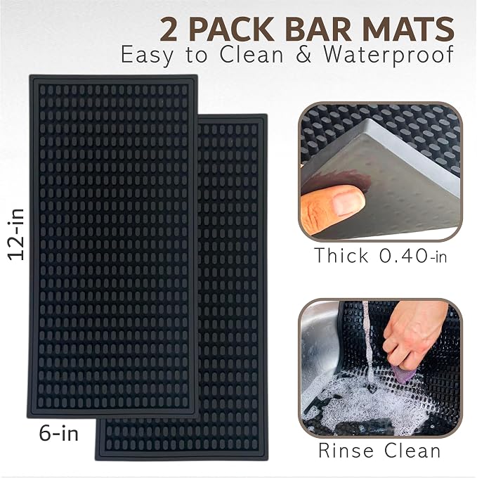 2 Pack Rubber Bar Mat – Non-Slip Spill & Drip Mat - Image 2