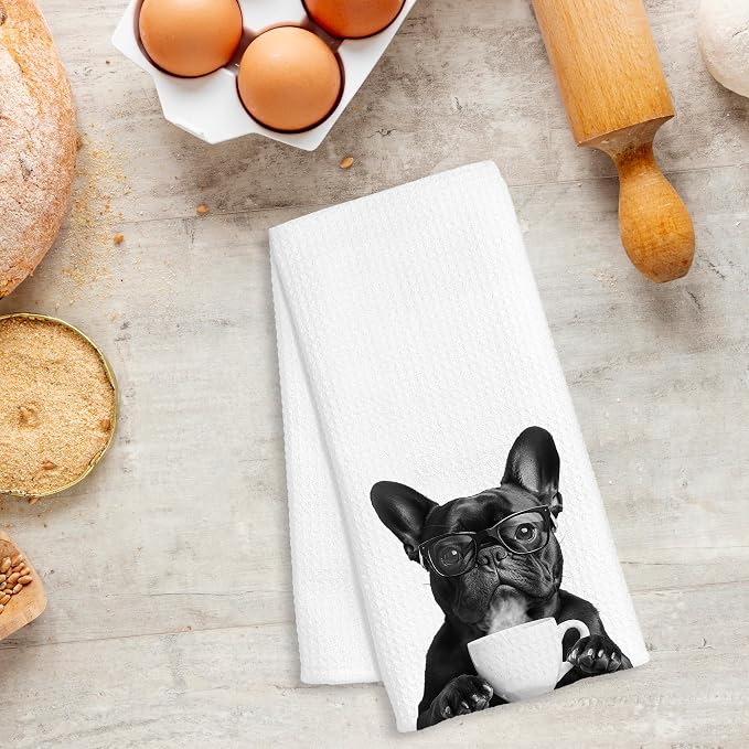 Funny French Bulldog Coffee Kitchen Towels, Frenchie Gifts - Image 5