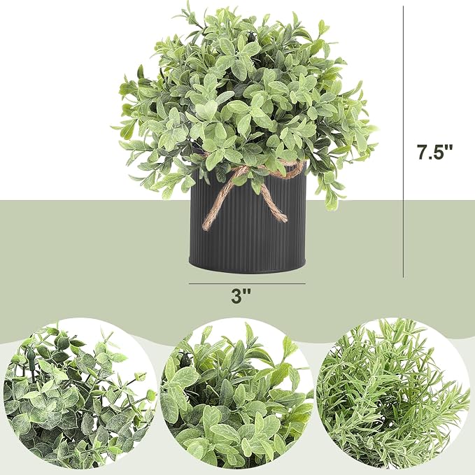 Mkono 3 Pack Small Fake Plants in Black Galvanized Metal Pots Artificial - Image 4
