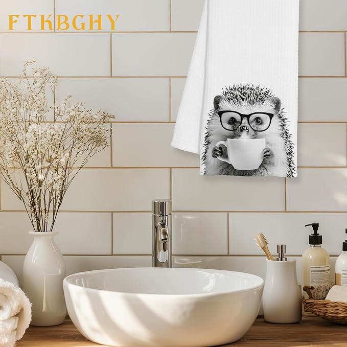 Funny Hedgehog Decor Coffee Kitchen Towels Gift, Hedgehog Gifts - Image 2