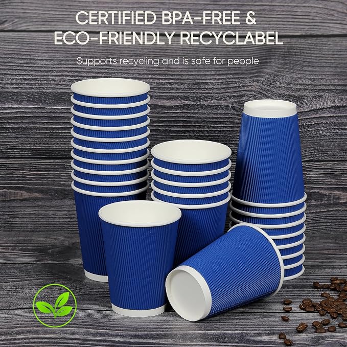 50 Set 12 oz Blue Ripple Paper Coffee Cups - Image 4