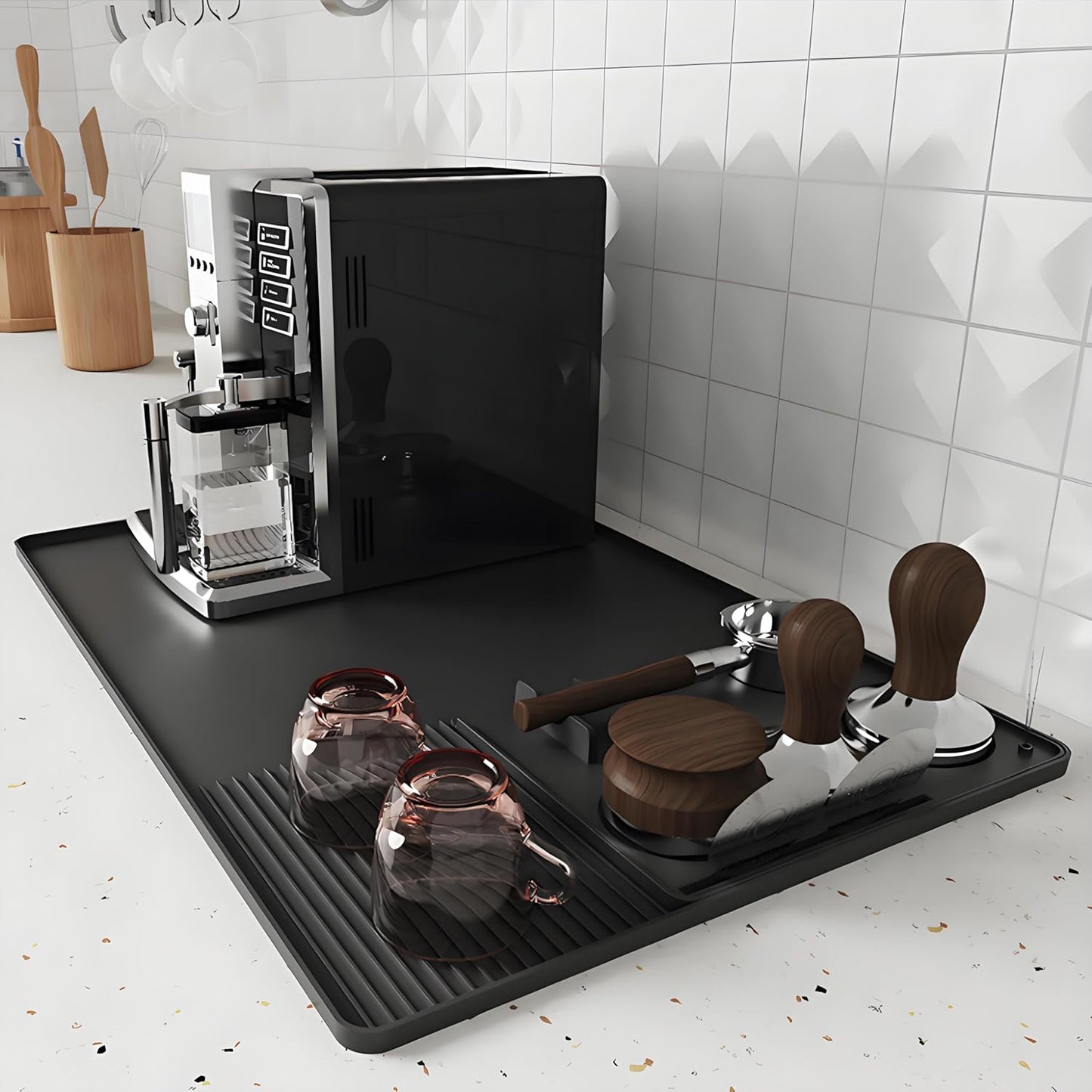 Silicone Coffee Mat with a removable tamper mat for Ninja Luxe Cafe Accessories,23.5"x15.7"Anti-Slip Heat-Resistant Coffee Bar Mat for Ninja Luxe Cafe Espresso Machine