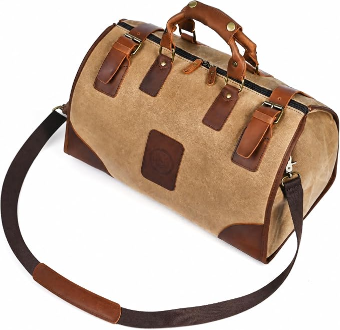 Canvas + Leather Travel Luggage Tote Duffle Gym Suitcase Weekender Overnight Bag by Handadsume