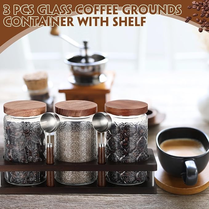 Suclain 3 Pcs Glass Coffee Bean Container 44 oz Airtight Coffee Canister - Image 4
