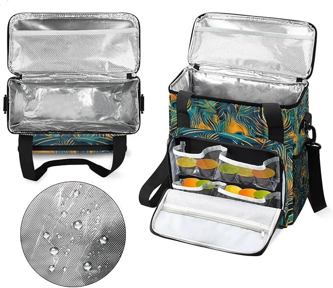 Bohemian Peacock Feather Coffee Maker Carring Bag, Large Insulated Storage - Image 3