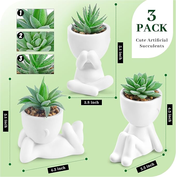 Der Rose 3pcs Fake Succulents Plants Artificial - Image 2