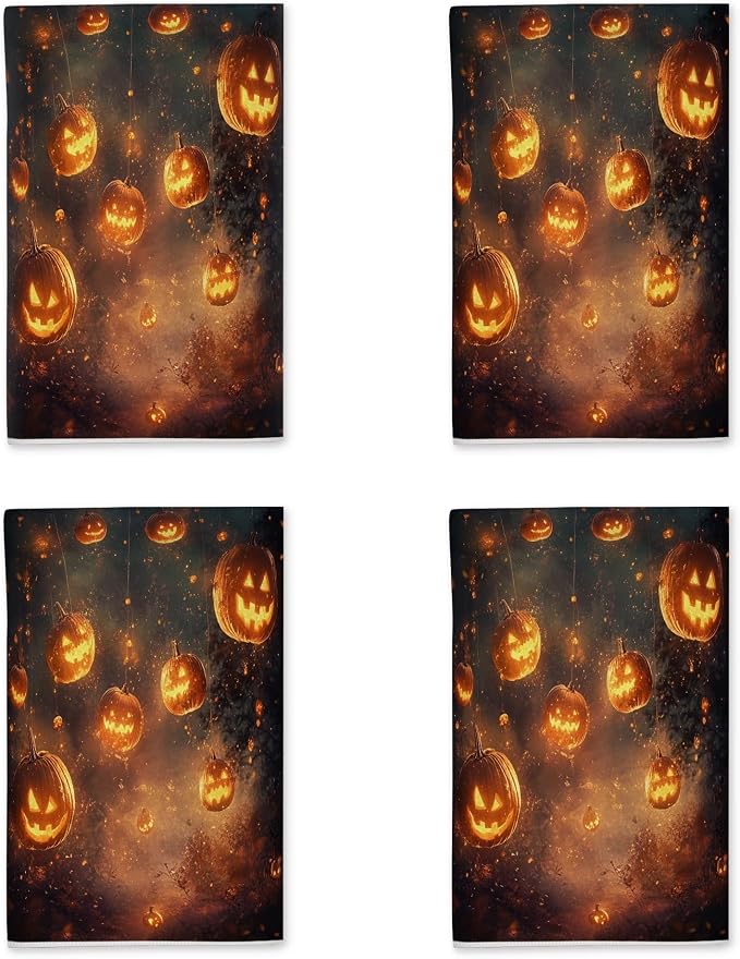 Pumpkin Kitchen Towels Set of 4, Halloween Festive Ghost String Light Halloween by Unknown