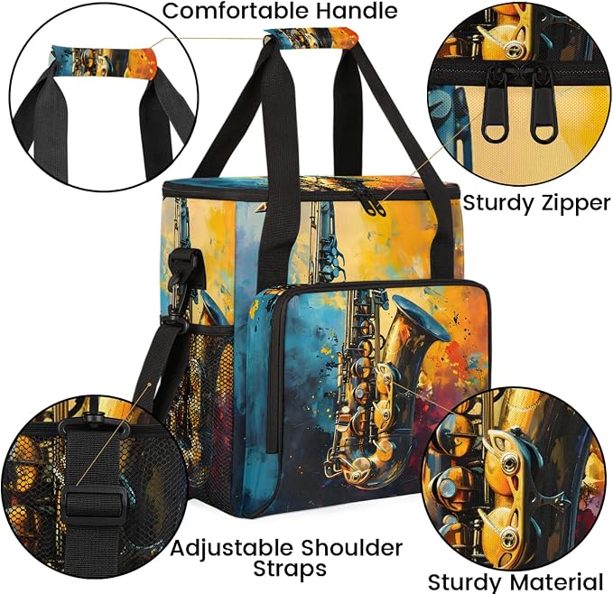 Music Saxophone Coffee Maker Carring Bag, Large Insulated Storage Organizer - Image 6