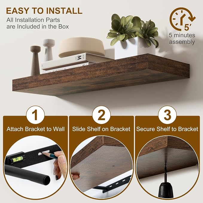 Fun Memories Floating Shelves for Wall, 24Inch Floating Shelves Set of 2 - Image 6