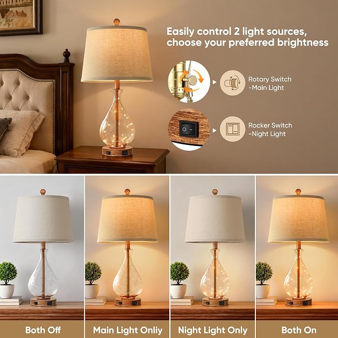 QiMH Farmhouse Table Lamps Set of 2 - Image 2