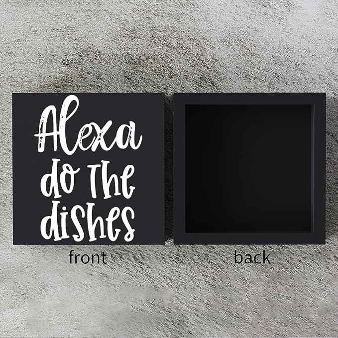 Funny Kitchen Wooden Box Sign Plaque Alexa Do the Dishes Black Wood Box Sign - Image 3