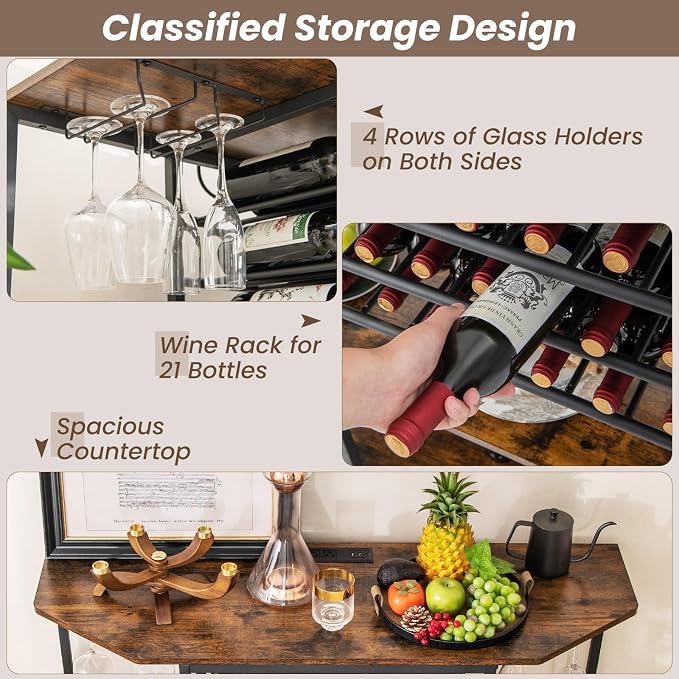 Giantex Wine Bar Cabinet with Power Outlet, Mini Coffee Bar Stand Table with 21 - Image 3