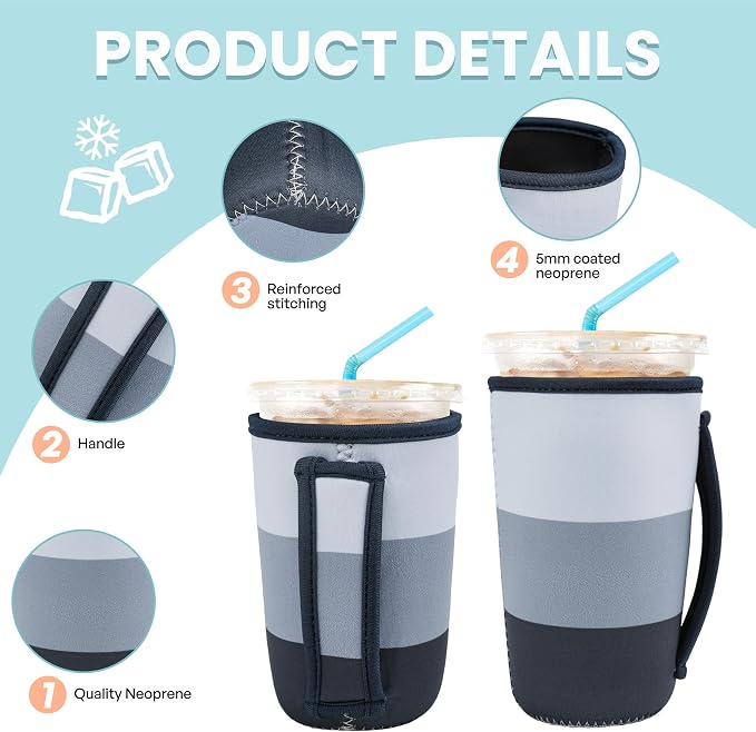 KJQJLY 3 Pack Reusable Iced Coffee Sleeves - Image 4