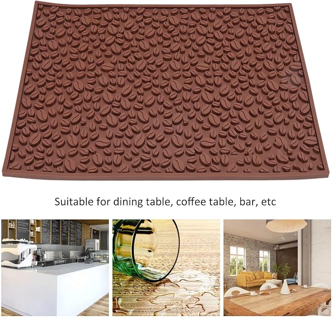 Coffee Bar Mat Slip Water Absorbing | Coffee Bean Design PVC Drip Tray - Image 3