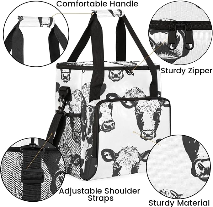 Black And White Cow Coffee Maker Carring Bag, Large Insulated Storage Organizer - Image 6