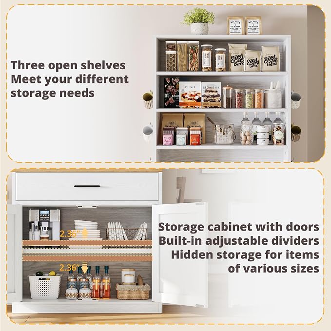 IRONCK Bakers Rack Microwave Stand Storage and Customizable Pegboard, Barn Doors - Image 6