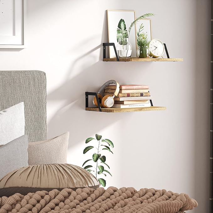 SRIWATANA Floating Shelves Wall Mounted Set of 2 Rustic Wood Shelves - Image 5