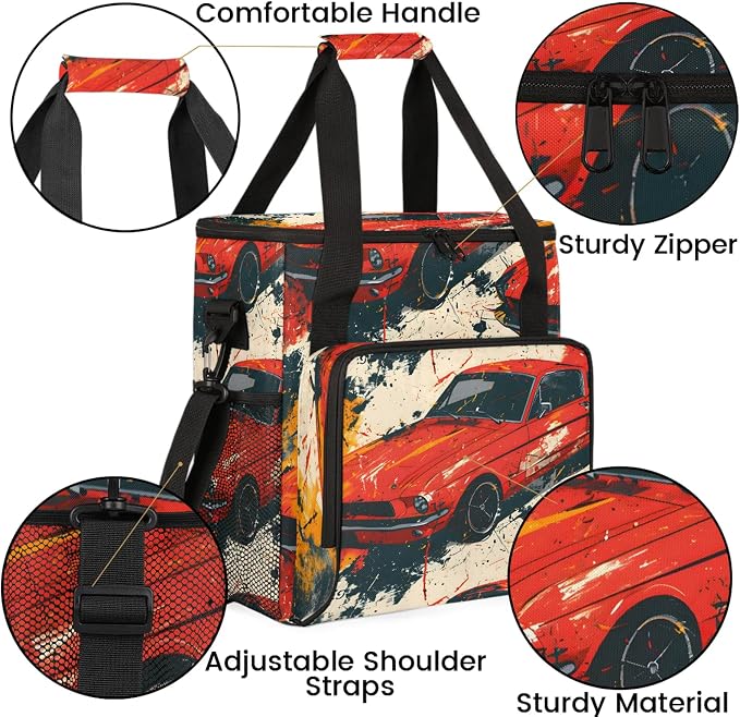 Vintage Red Racing Car Coffee Maker Carring Bag, Large Insulated Storage - Image 6