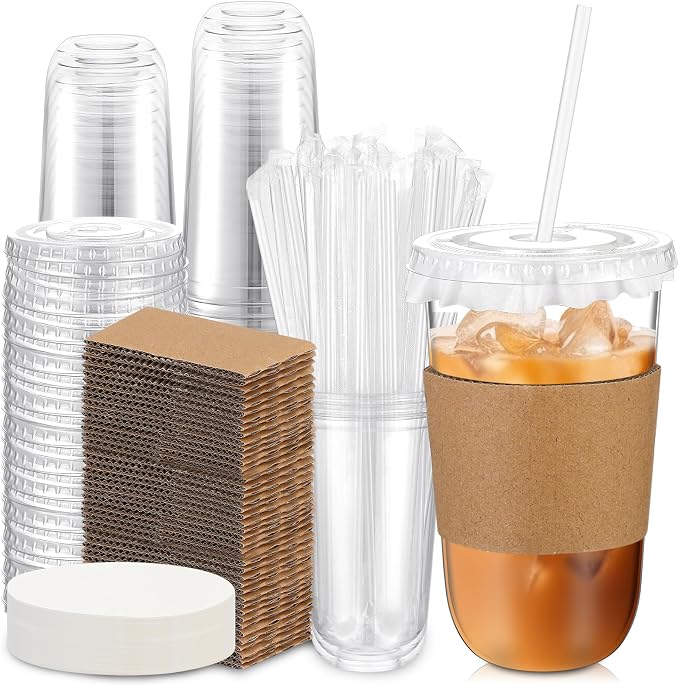 Baderke 50 Sets Clear Plastic Coffee Cups by Baderke