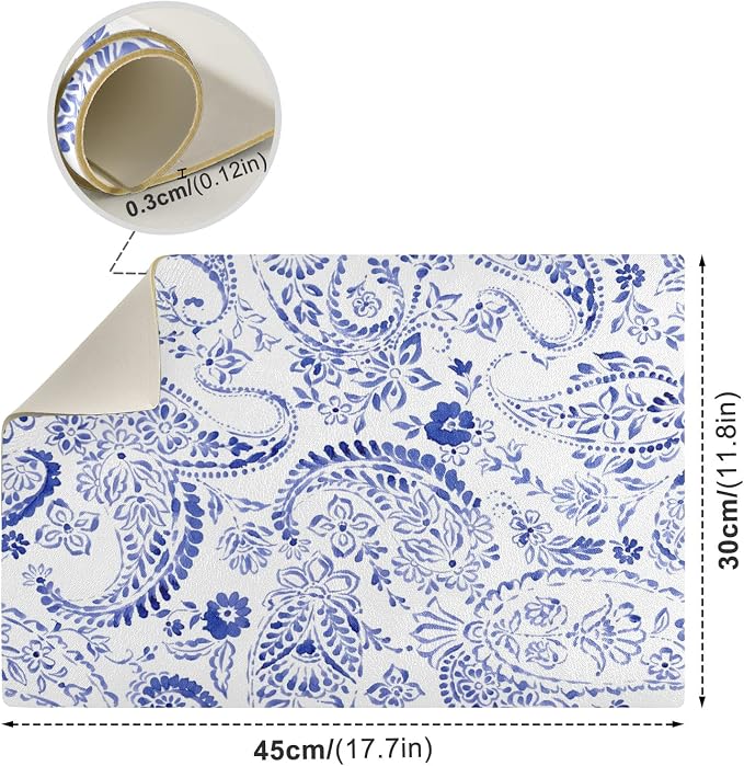 Blue White Flower Coffee Mat Station Bar Maker Machine Spill Mats Backed - Image 2