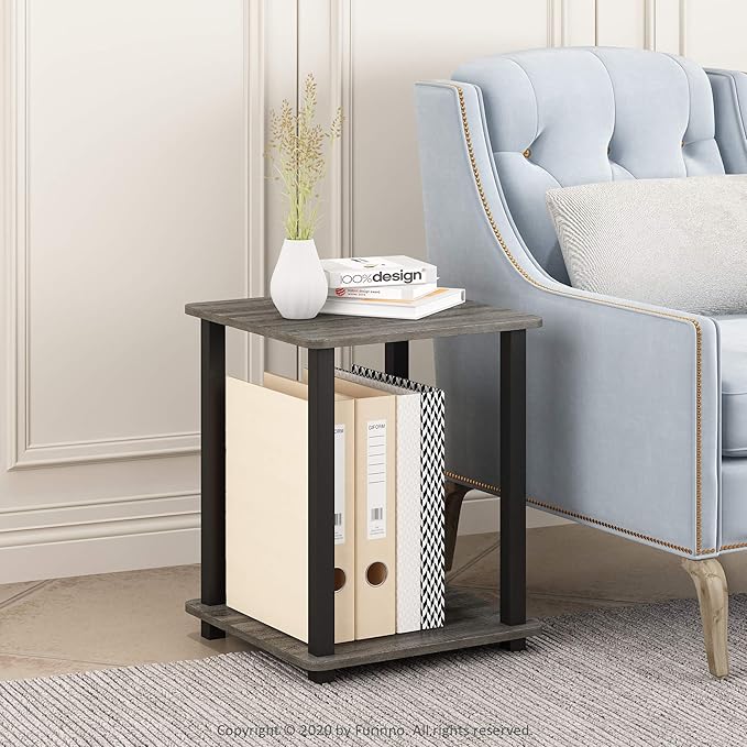 Furinno Simple Design Coffee Table, French Oak Grey/Black & Simplistic Set of 2 - Image 2