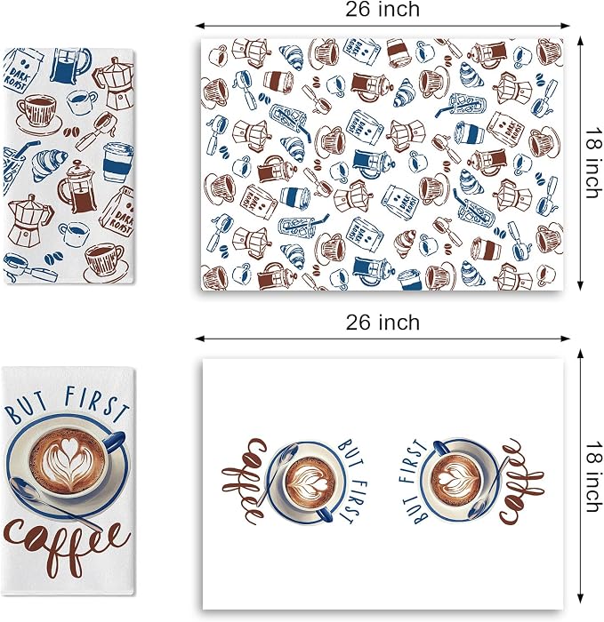But First Coffee Kitchen Dish Towels Set of 2, Coffee Bean Utensils Cup Bread - Image 2