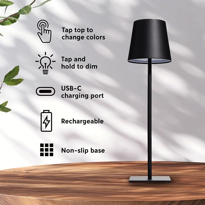 Cordless Portable LED Table Lamp, Rechargeable Battery Desk lamp, 3 Different - Image 2