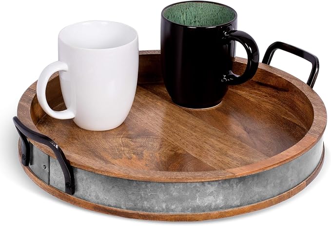BIRDROCK HOME Large Round Wooden Serving Tray - Image 9