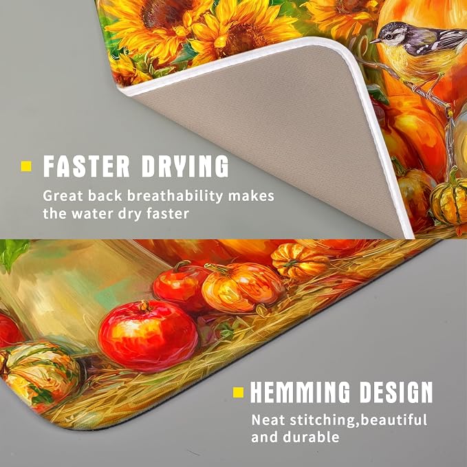 Giwawa Vintage Fall Autumn Dish Drying Mat 16"x18" Small Rustic Pumpkin - Image 3