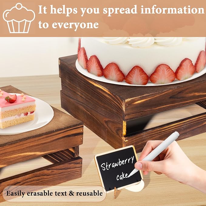 4 Pcs Buffet Risers with Mini Signs, Rustic Wood Cake Stands, Food Risers - Image 5