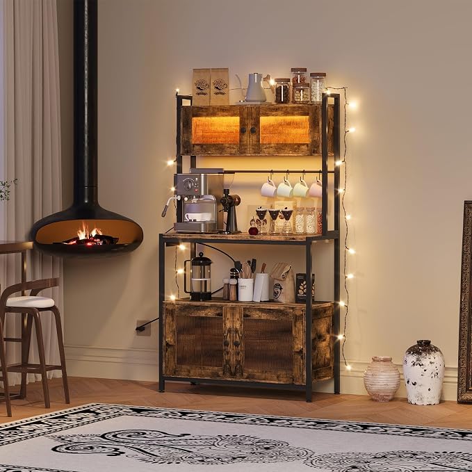HOOBRO Bakers Rack with Storage Cabinet, 5-Tier Coffee Bar with Power Outlet - Image 9