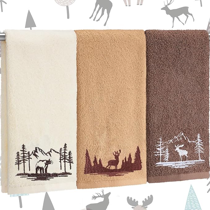 Gilprop 3 Pcs Rustic Cabin Hand Towels Woodland Forest Deer Embroidered - Image 8