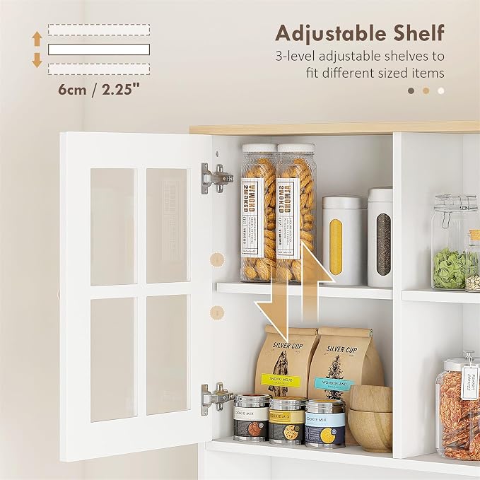 HOMCOM Kitchen Pantry Storage Cabinet, Large Countertop, Glass Doors and - Image 6