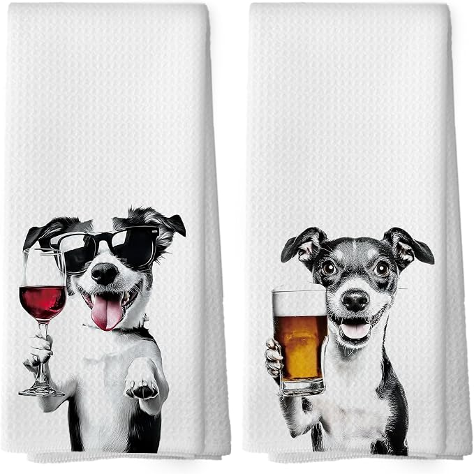 Funny Jack Russell Terrier Kitchen Towels Set of 2, Wine Bar Decor, Jack by Mcehtle