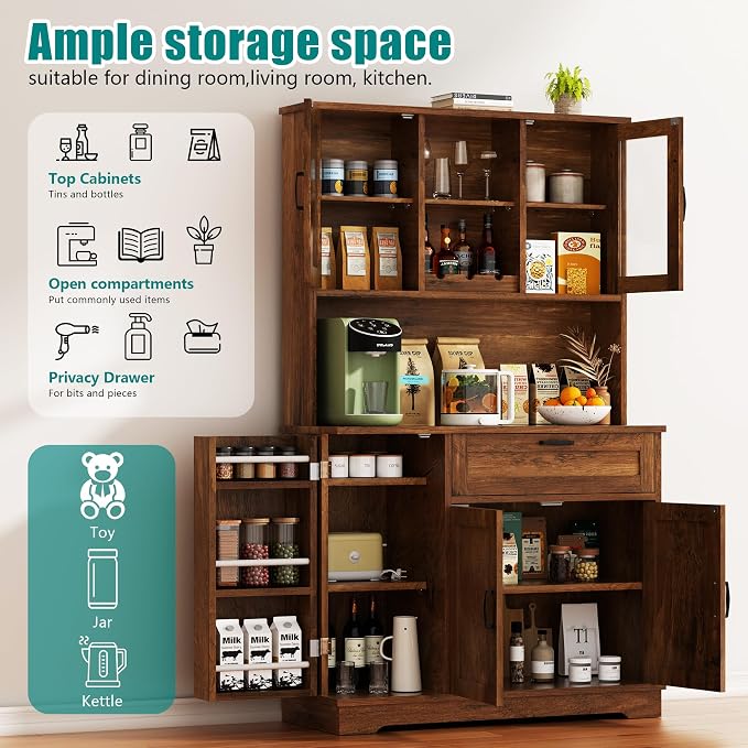Vongrasig Tall Kitchen Pantry Storage Cabinet, Modern Pantry Cabinet - Image 4