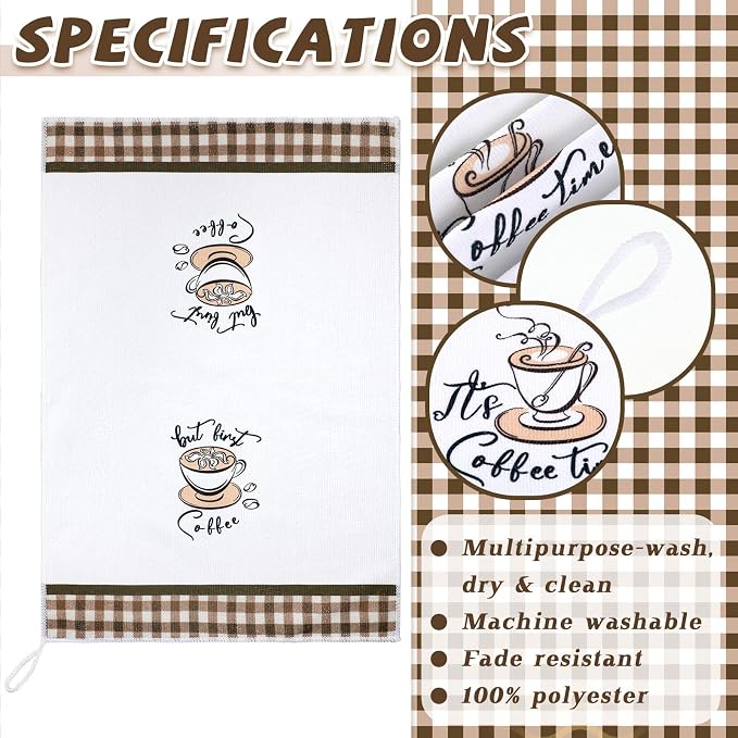 Ferraycle 4 Pieces Kitchen Dish Cloths Coffee Kitchen Hand Towels Absorbent Tea - Image 3