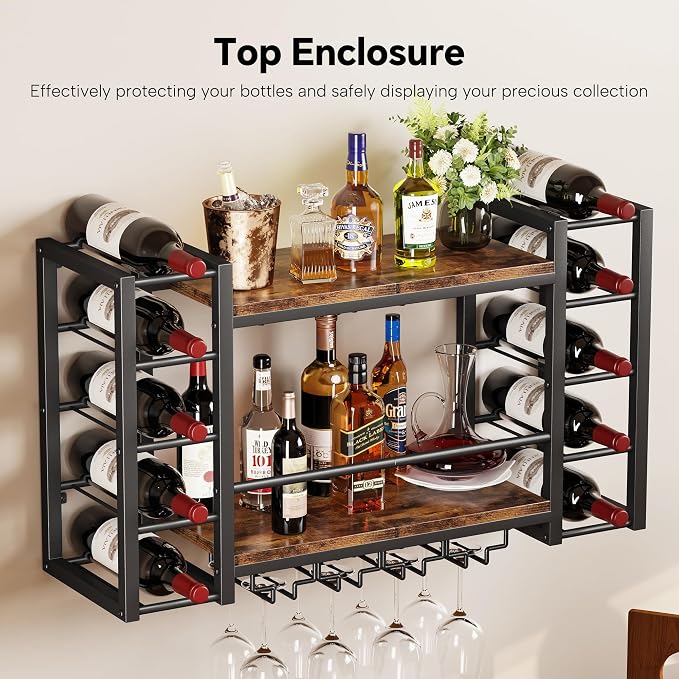 Homeiju Wall Mounted Wine Rack for 30 Bottles, Wider Side Compartments for - Image 2